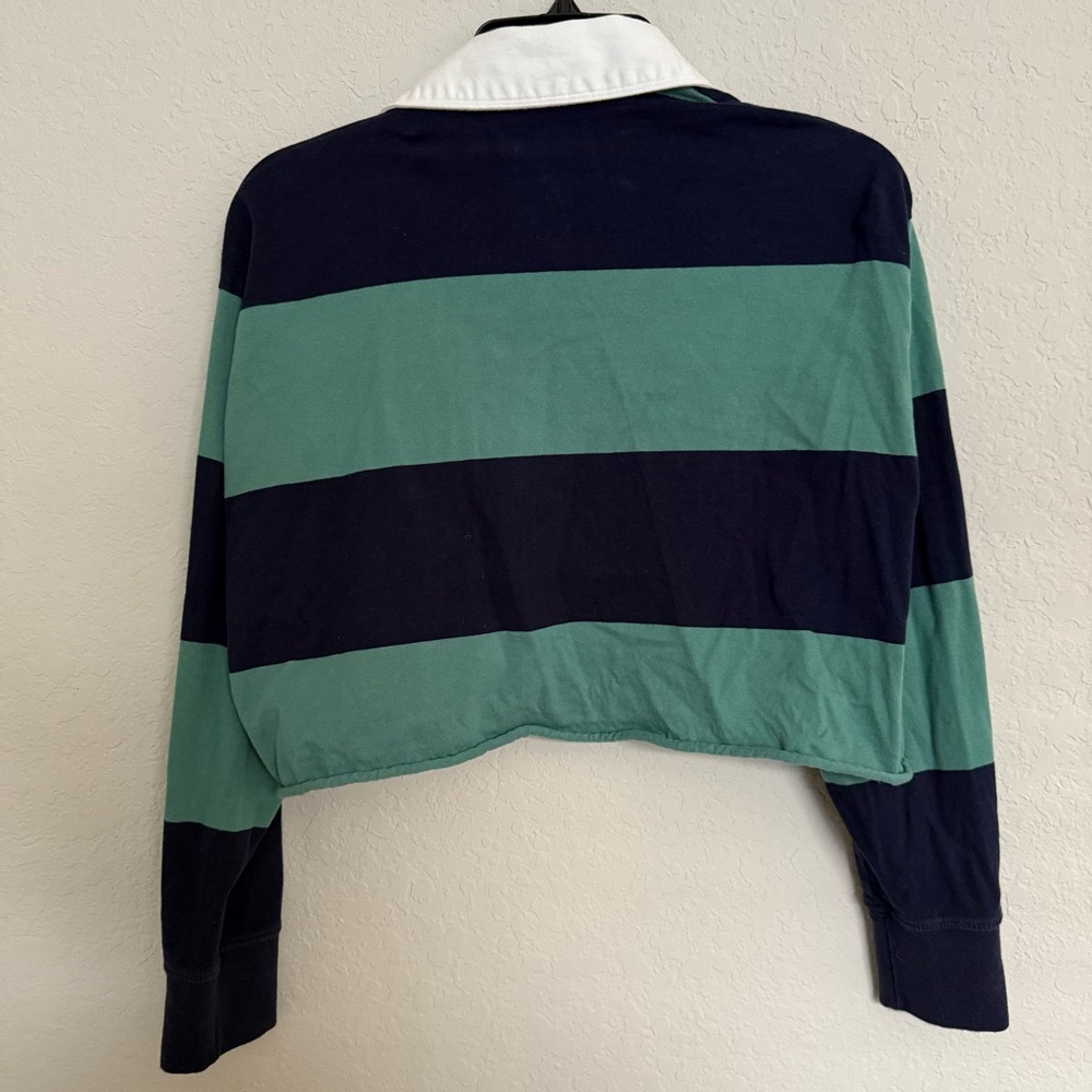 American Eagle Throwback Rugby Sweater Size L Cropped Preppy Cotton Academia - Picture 3 of 6